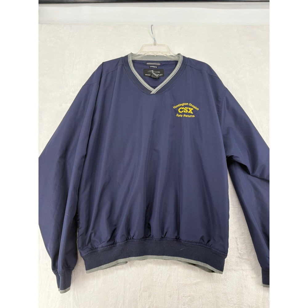 Page & Tuttle Windbreaker Mens Large Pullover Navy Blue CSX Railroad‎ Windshirt